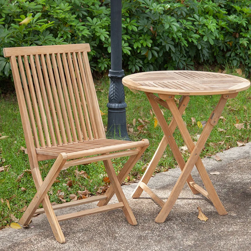 Fold-out lunch break backrest, beach lounger, solid wood, outdoor teak dining chair, simple home dining table, patio balcony