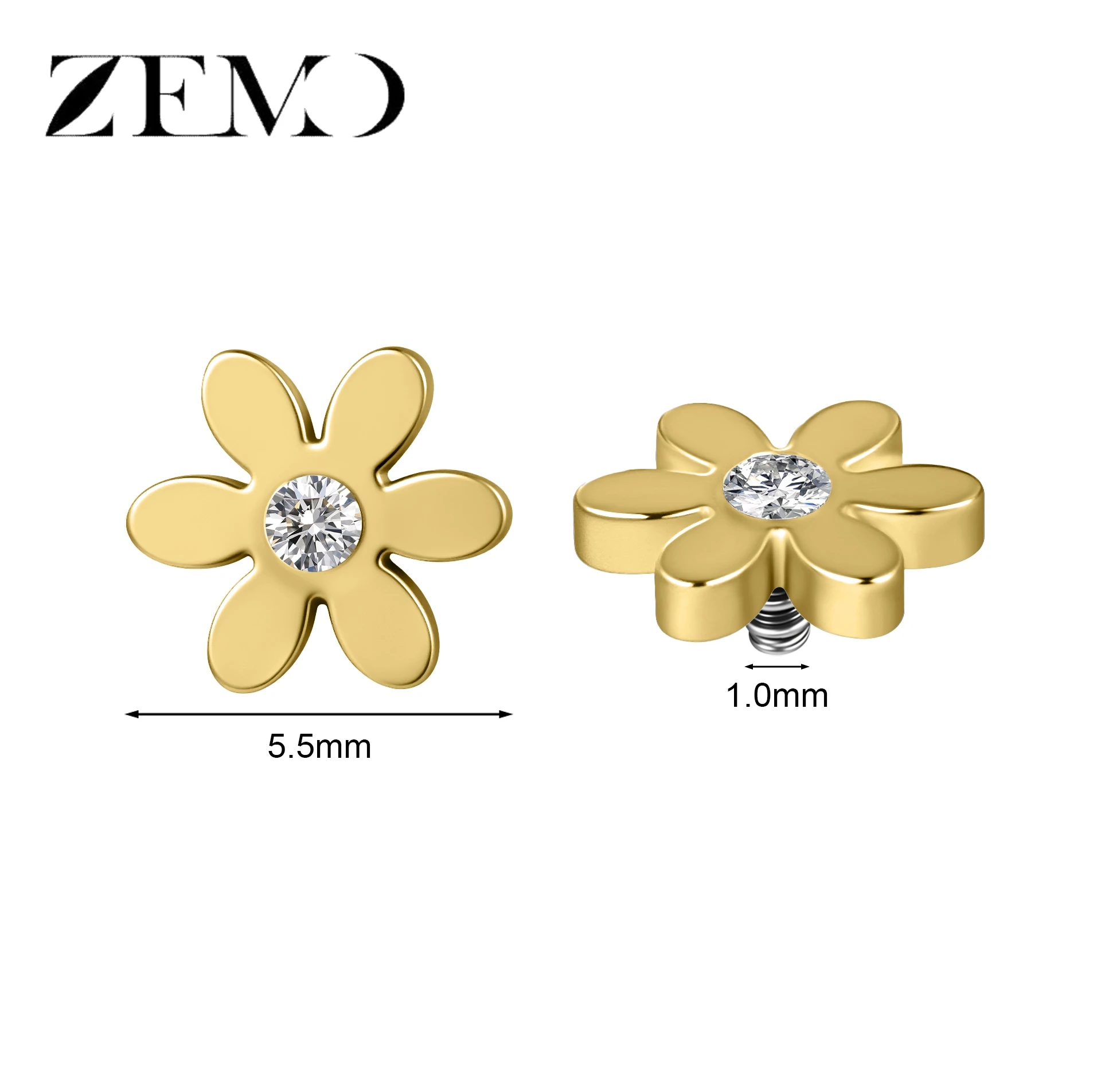 Stainless Steel Dermal Anchor Top with CZ Crystal