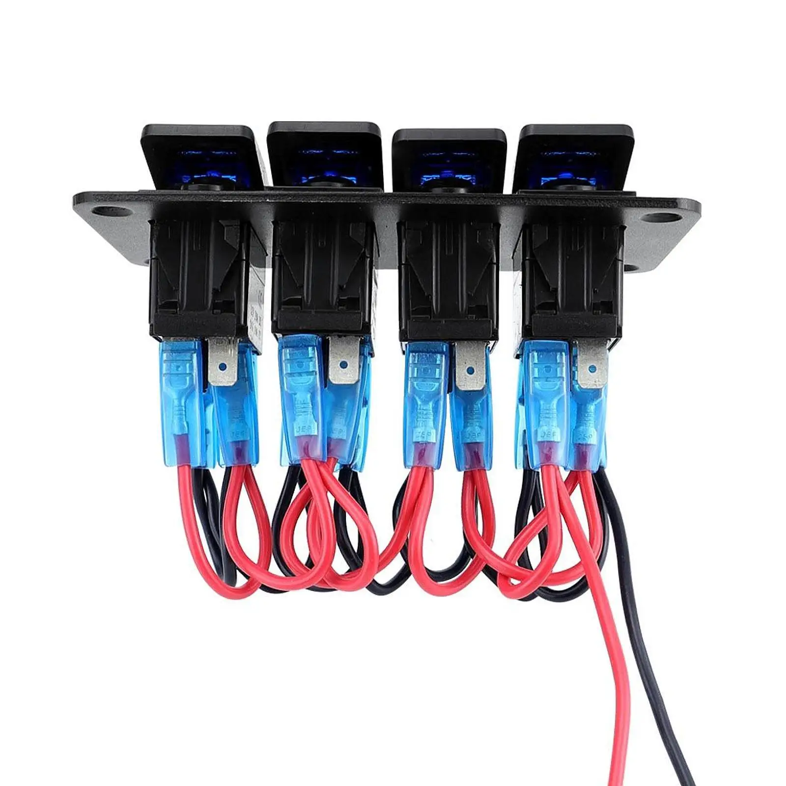 4 Gang Blue Backlit Rocker Switch Panel Universal Waterproof Toggle Combo Electrical for Car Motorcycle Boat
