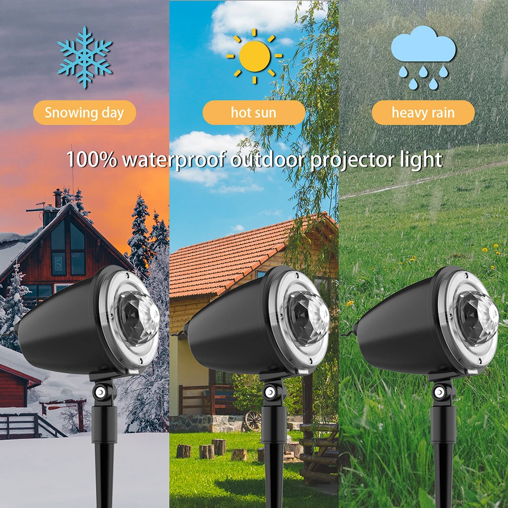 US Plug Atmosphere Projector Light With Water Pattern Snowflake Fashion Xmas Holiday Decorative Light For Lawn Home Decoration