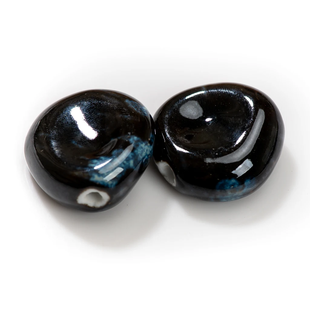 34mm Large Irregular Ceramic Bead Black with Blue Accents For Designer Jewelry Single Piece Creative DIY Material Sold TCZ194