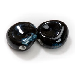 34mm Large Irregular Ceramic Bead Black with Blue Accents For Designer Jewelry Single Piece Creative DIY Material Sold TCZ194