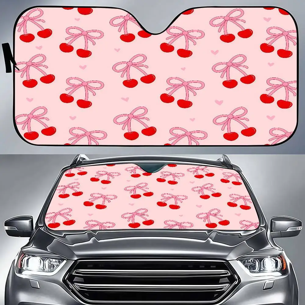 Pink Bow Cartoon Window FoilsHeated Windshield Sunshade Car Front Window Visor Car Solar Protect Tools