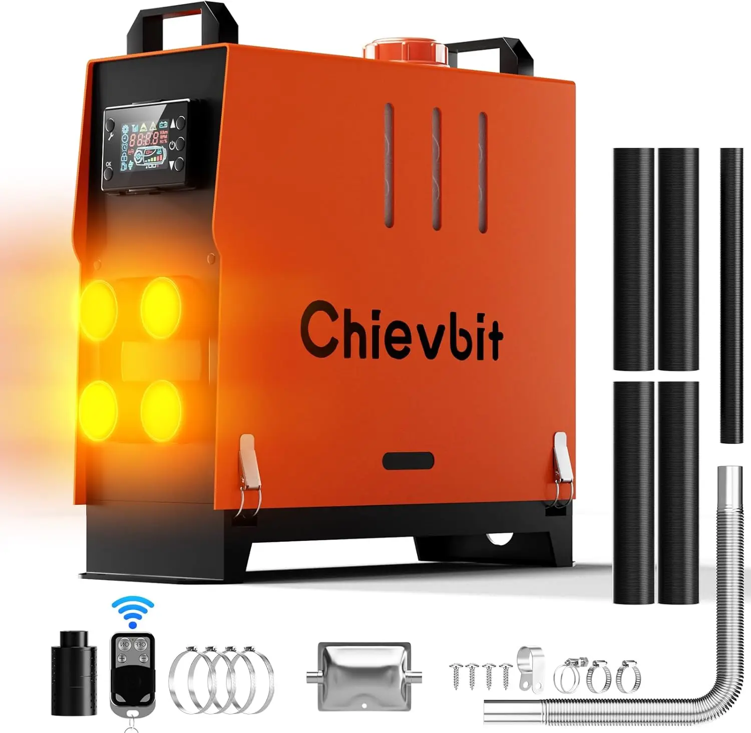 سخان هواء تيار مستمر 8 كيلو وات 12 فولت مع 4 منافذ، تسخين متعدد المناطق، جهاز تحكم عن بعد وشاشات LCD للمركبات الترفيهية والشاحنة والتخييم والقارب