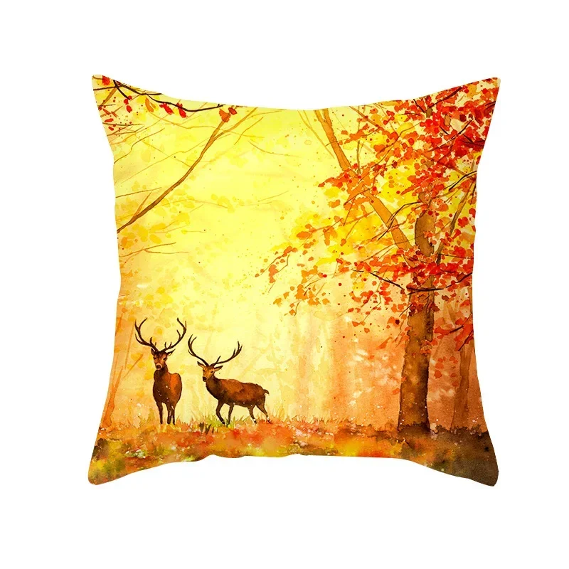 2023 New Autumn Gold Red Forest Plush Cushion Cover Vintage Oil Painting Pillows Cover Livingroom Sofa Decorative Pillow case