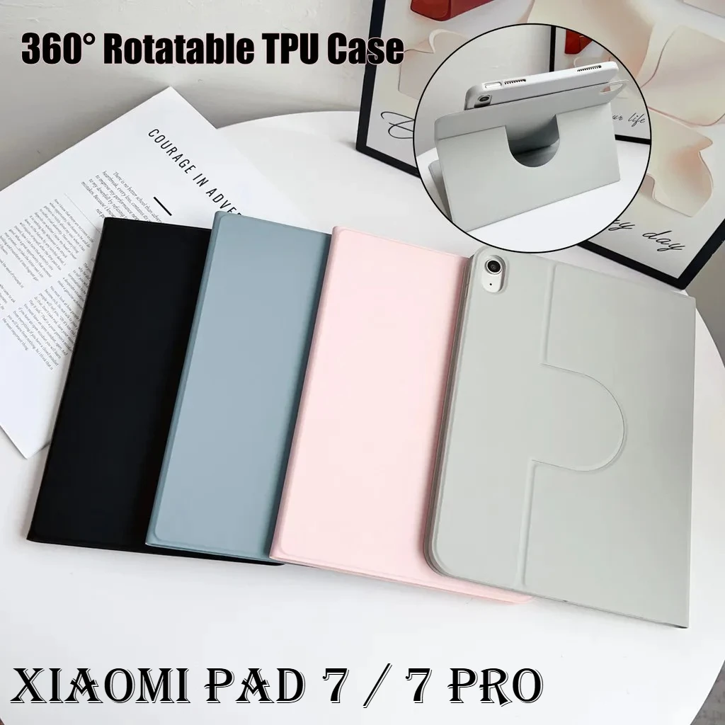 

360 ° Вращающийся силиконовый чехол для планшета из ТПУ для Xiaomi MI Pad 7 7Pro, 11,2 дюйма, 2024, противоударный защитный чехол-подставка из искусственной кожи