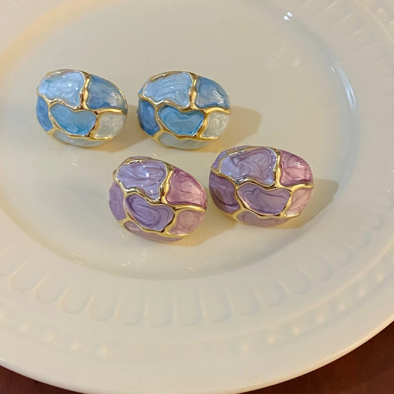 Fashion Jewelry Elegant Temperament Splicing Color Geometric Earrings For Women Female Gifts Simply Design Accessories