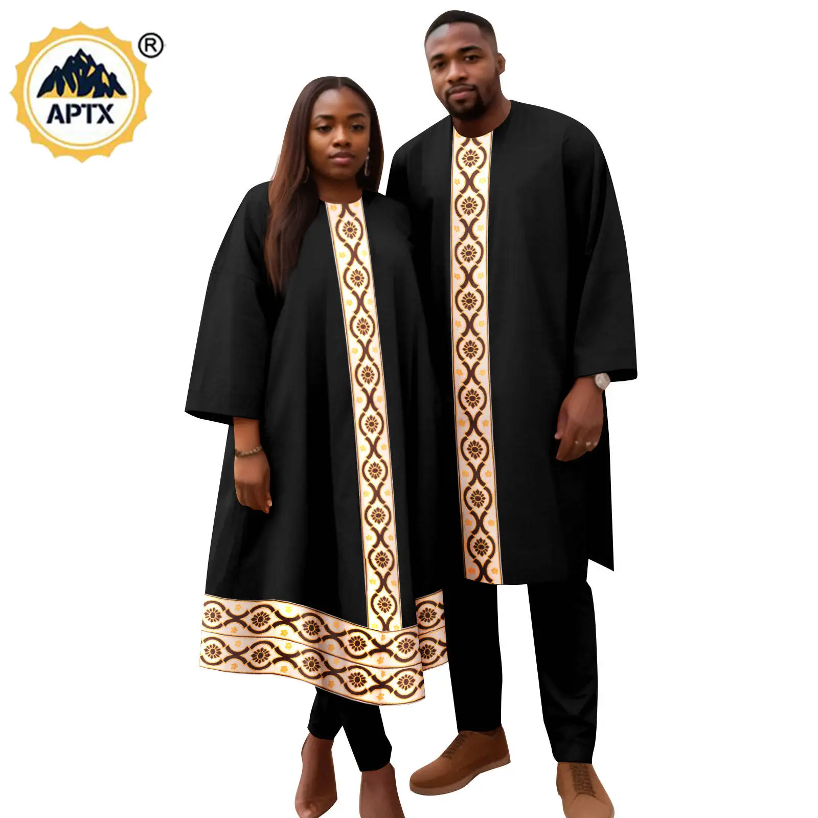 African Couples Clothes Bazin Riche Dashiki Women Loose Dresses Matching Men Outfits Kaftan Long Shirt and Pant Sets Y23C080