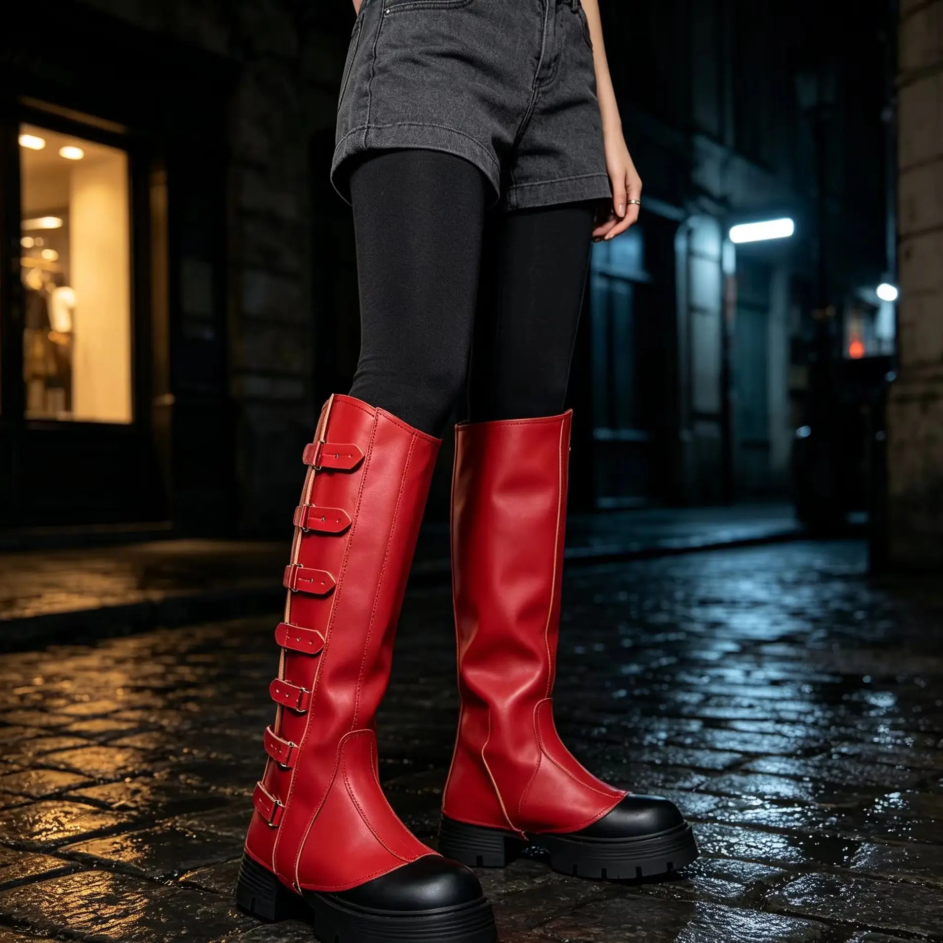 Retro Medieval Cosplay Knee‑High Boot Covers Faux Leather Multi‑Buckle Fastening Adjustable Size Leg Protectors Cosplay Prop