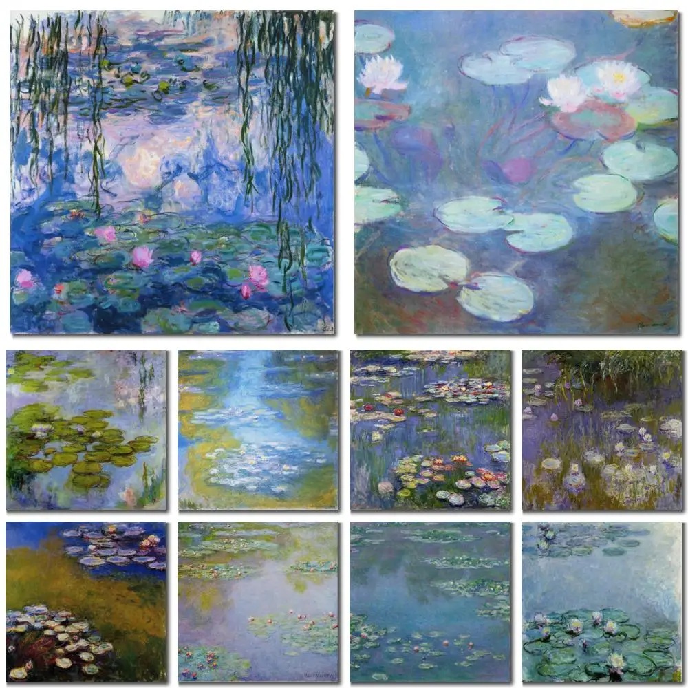 

High Quality Water Lilies Canvas Art Claude Monet Painting Hand Painted Modern Impressionist Landscape Artwork Family Room Decor
