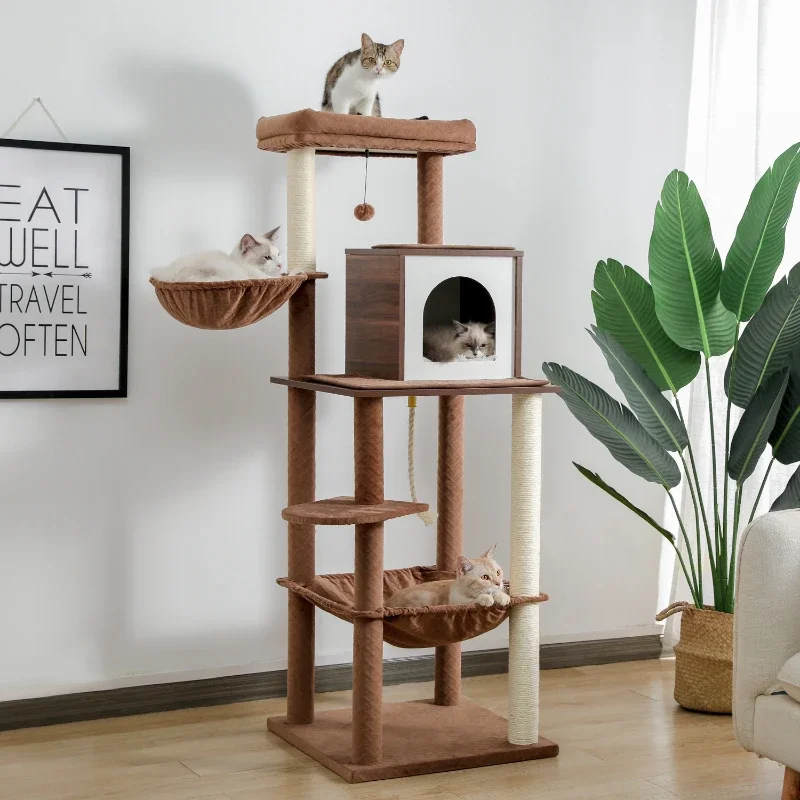 Cat Tree Multi-Level Cat Tower with Sisal Covered Scratching Posts Private Condo  Cozy Hammocks and Extra Large Perch with Ball