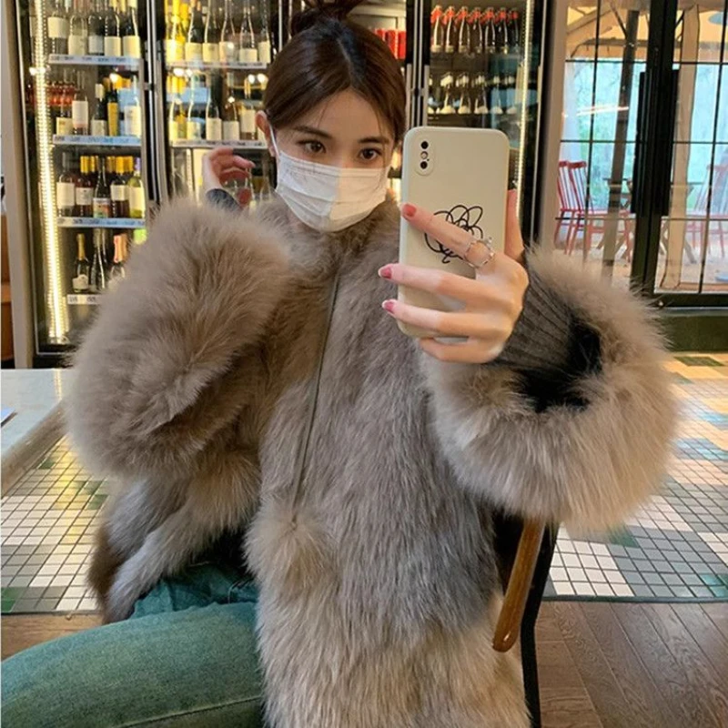 

Female Spring Fashion Faux Fox Fur Coat Women Warm s Loose Short Outercoat Ladies Party Elegant Jackets G168