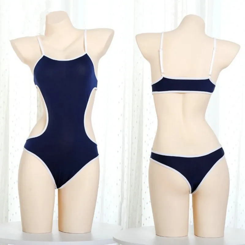 Japanese Anime School Student Blue Strap Leotard Bodysuit Swimsuit Costume One-piece Swimwear Uniform Lingerie Cosplay