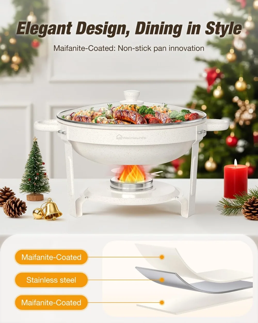 

White Chafing Dishes with Glass Lid, 5QT 4-Pack, Stackable for Buffet Party Wedding Catering