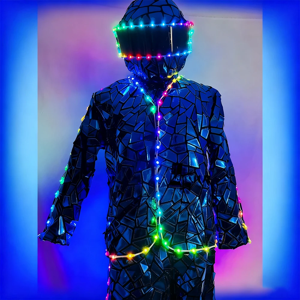 

Blue LED Stilt Walking Robot Costume Mirror Material Stage Performance DJ Dance Suit Fast Delivery for Adults