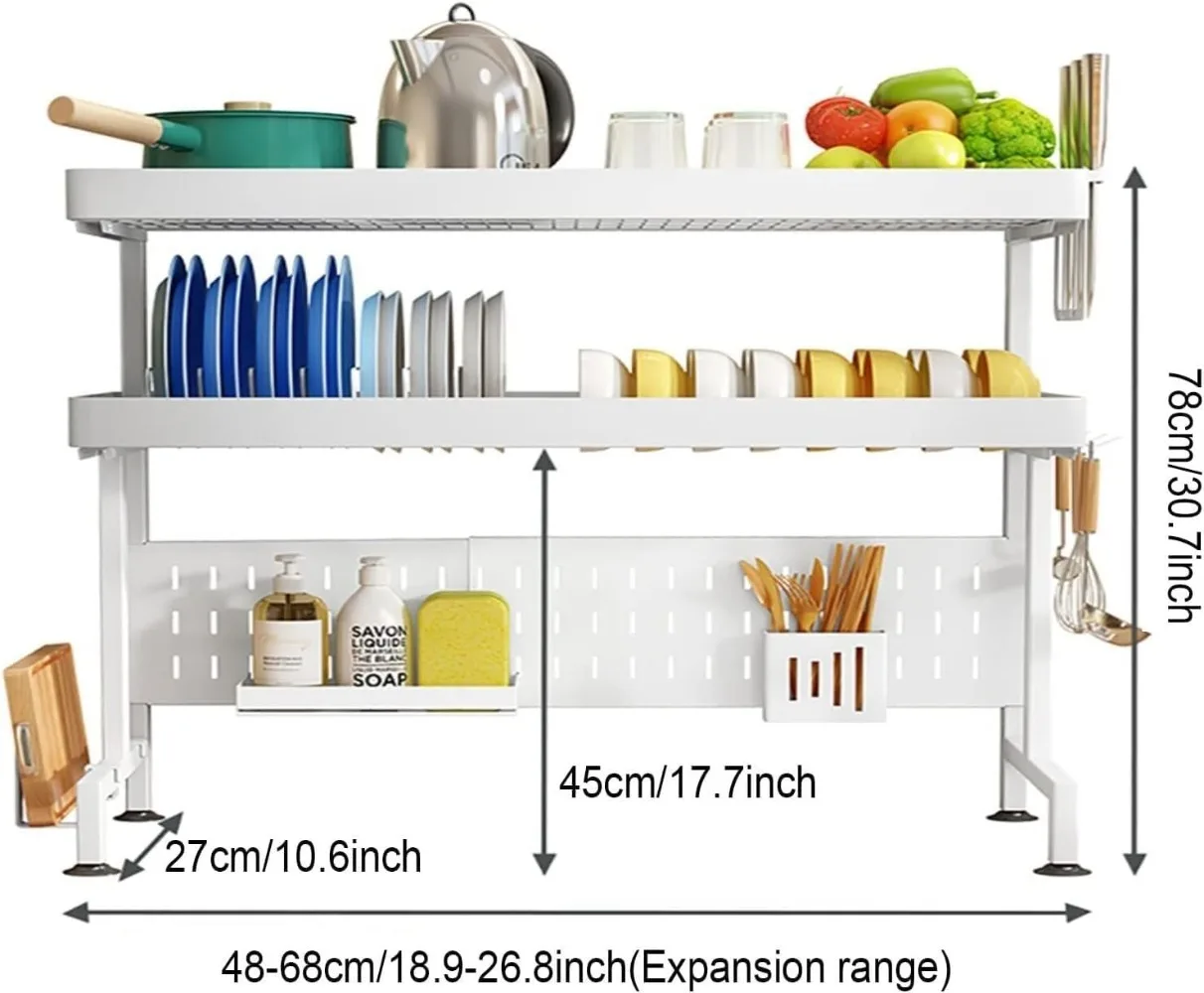 Dish Racks 2 Tier Over The Sink, Large Capacity, Adjustable, Simple Installation, Kitchen Storage Shelf