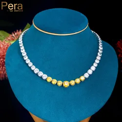 Pera Amazing Yellow White Round Cut CZ Zircon Tennis Chains Necklaces Dancing Party Jewelry for Women Fashion Accessories P048