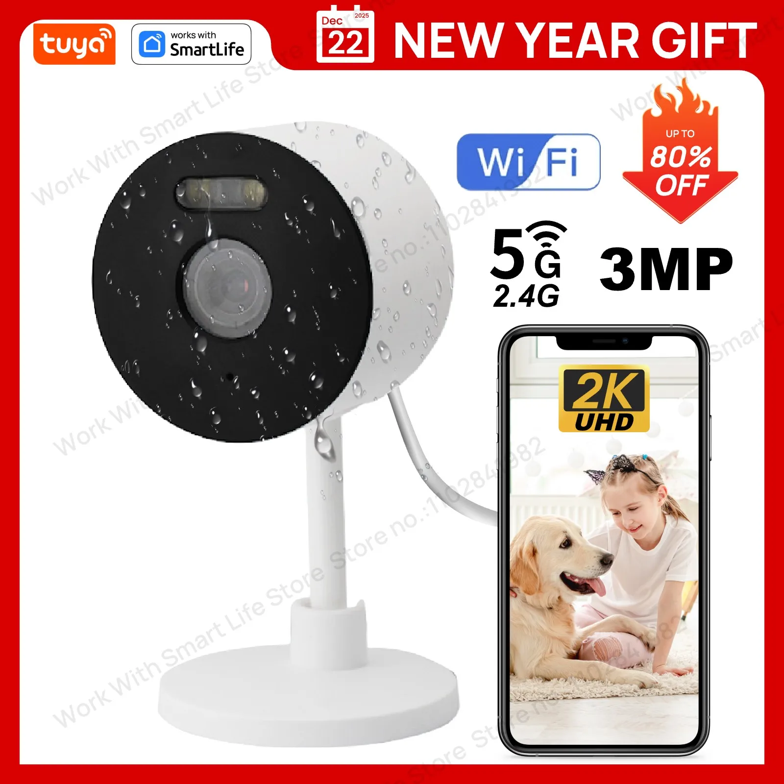 5G & 2.4G Tuya Smart Indoor/Outdoor Security Camera for Home,Baby/Elder/Pet Camera With Phone App,Color Night Vision 2-Way Audio