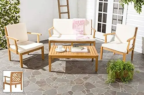 Outdoor Living Collection 4-Piece Outdoor Living Set, Natural/Beige, Chair: 25.6