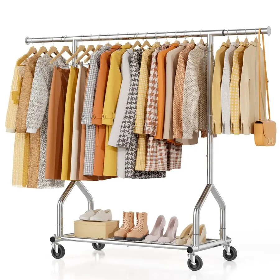 

Heavy Duty Clothes Rack Load 424 LBS, Rolling Clothing Rack With Shelves, Adjustable Metal Clothes Hanger with Wheels, Portable