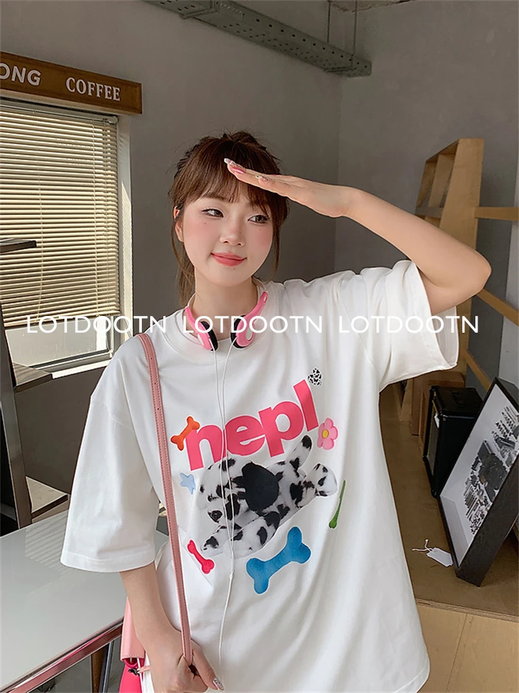 LOTDOOTN Summer Y2K Top Hip Hop E-girl Graphic Print Cotton Harajuku Top Vintage Punk Tee Casual Streetwear Short Sleeve T-shirt