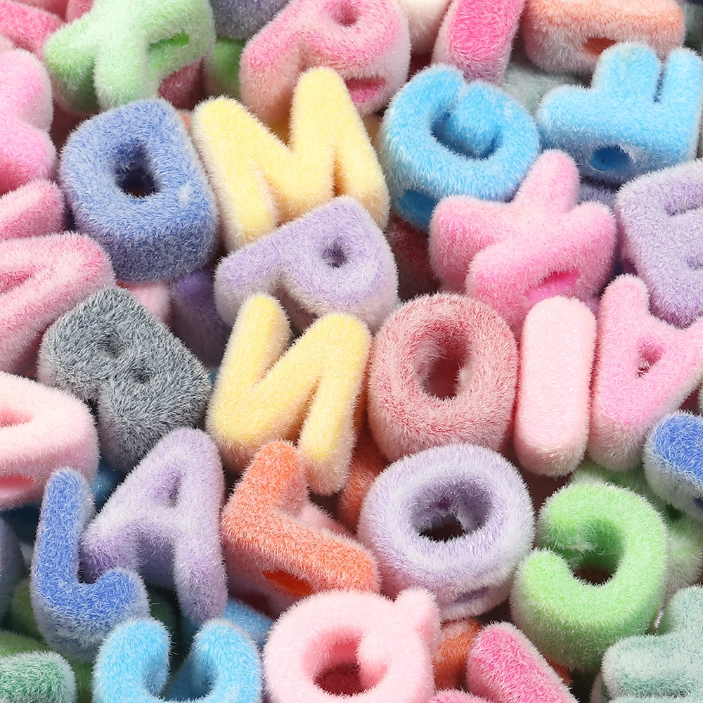 6/26 Stück bunte Acryl-Buchstabenperlen mit Beflockung, A-Z Alphabet, große Lochperlen für Schmuckherstellung, DIY Schlüsselanhänger, Handykette – Detail 5