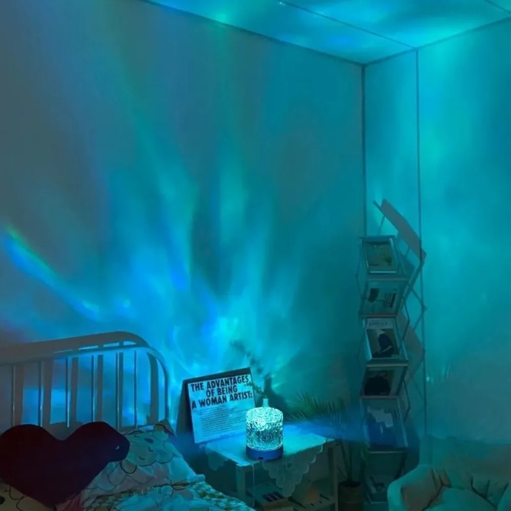 Water Ripple Projector Night Light Dynamic Rotating Flame Crystal Lamp 3/16 Colors Home Decoration Bedside Decorative Lamps