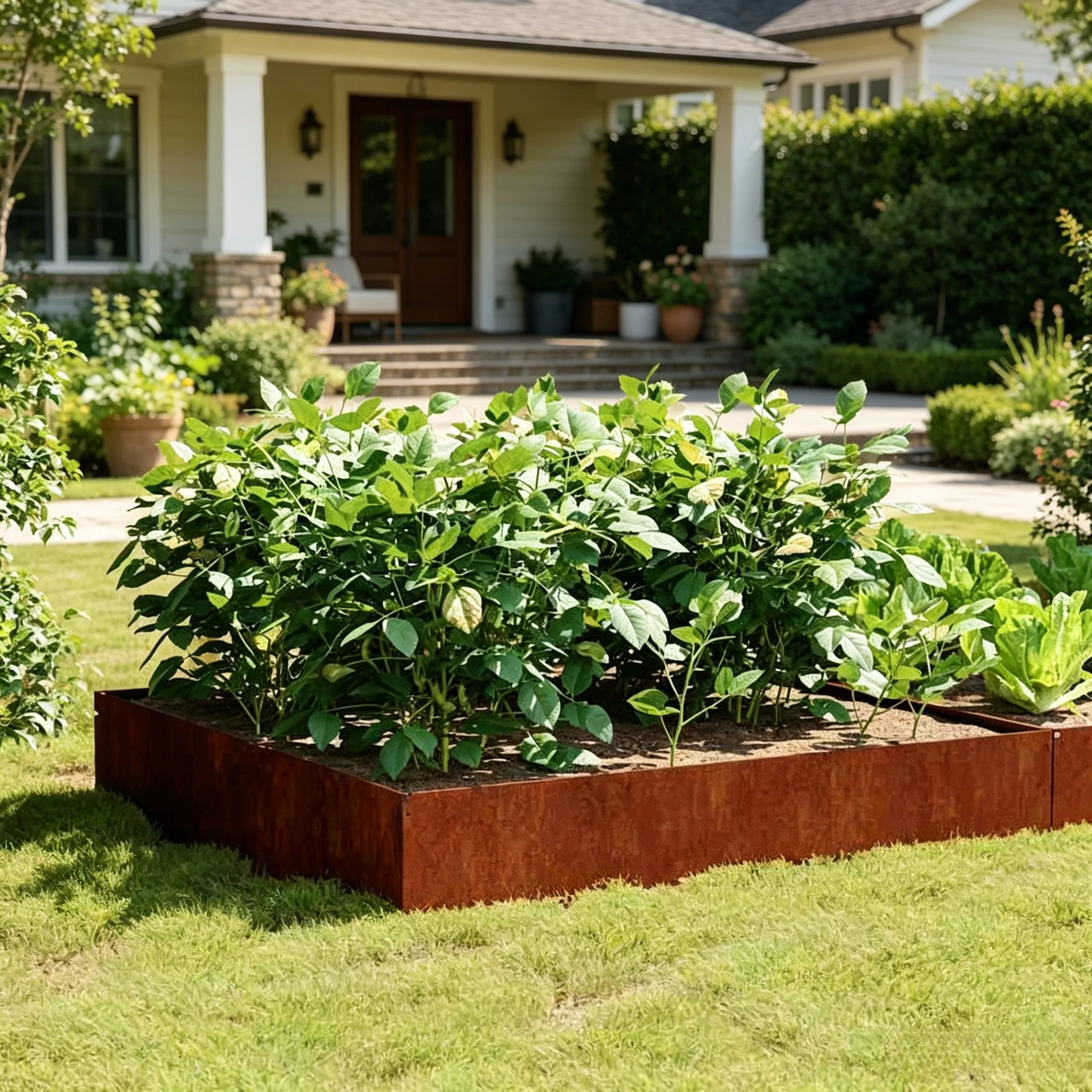 Bac à plantes surélevé en acier Corten 100×100×33.5cm, jardinière rectangulaire en acier patinable, bac à plantes auto-formant en acier rouillé anti-corrosion, idéal pour patio, cour, terrasse pour cultiver des légumes, des fleurs, des herbes et créer de magnifiques aménagements paysagers.
