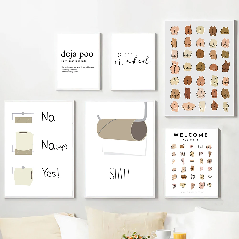 

Sexy Butts Collage Canvas Funny Bathroom Sign Wall Picture Print Cute Art for Men Butt Poster Painting Toilet WC Room Home Decor
