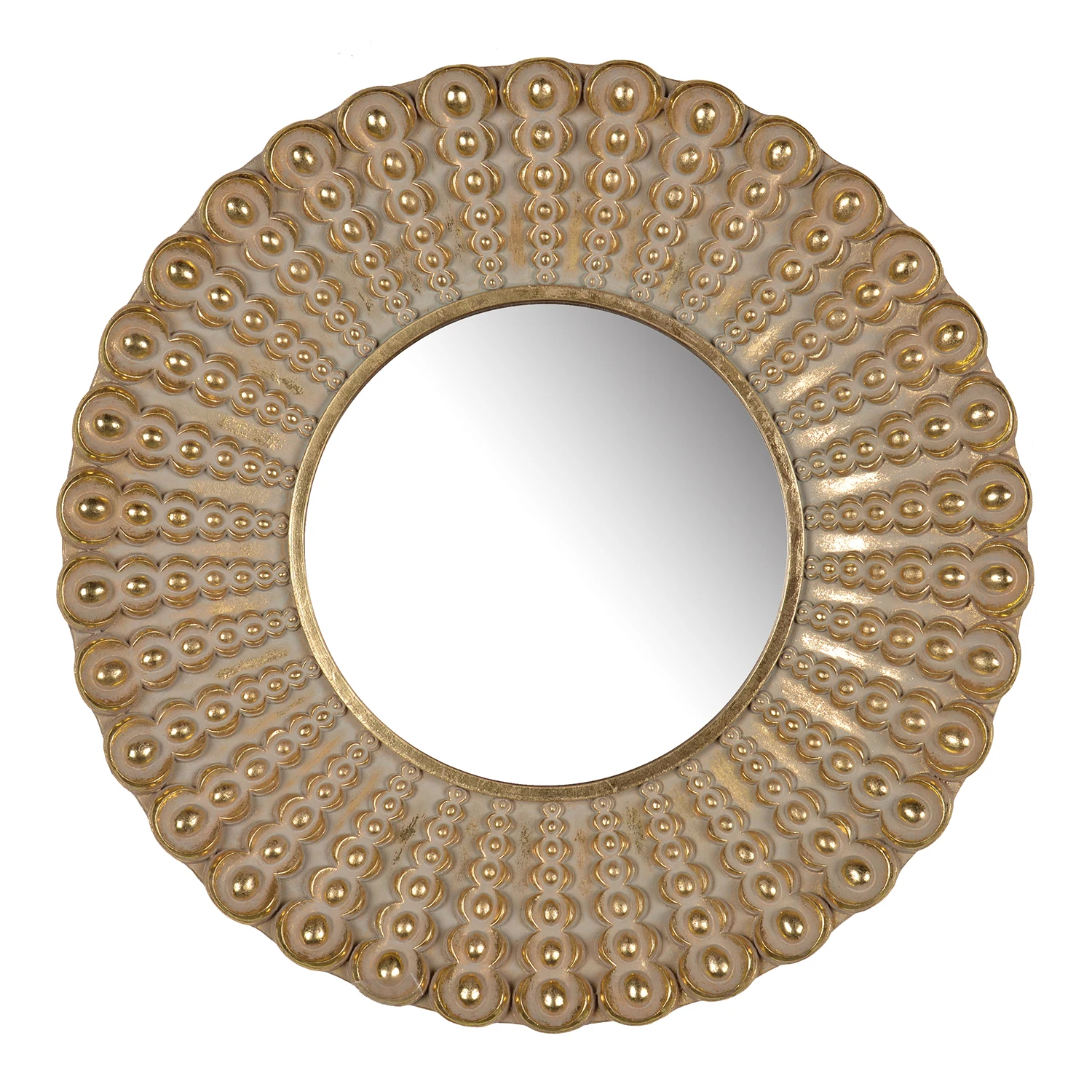 

18.5" Transitional Beaded Sunburst Mirror, Round Accent Wall Mirror for Living Room, Entryway, Bathroom, Office, Foyer