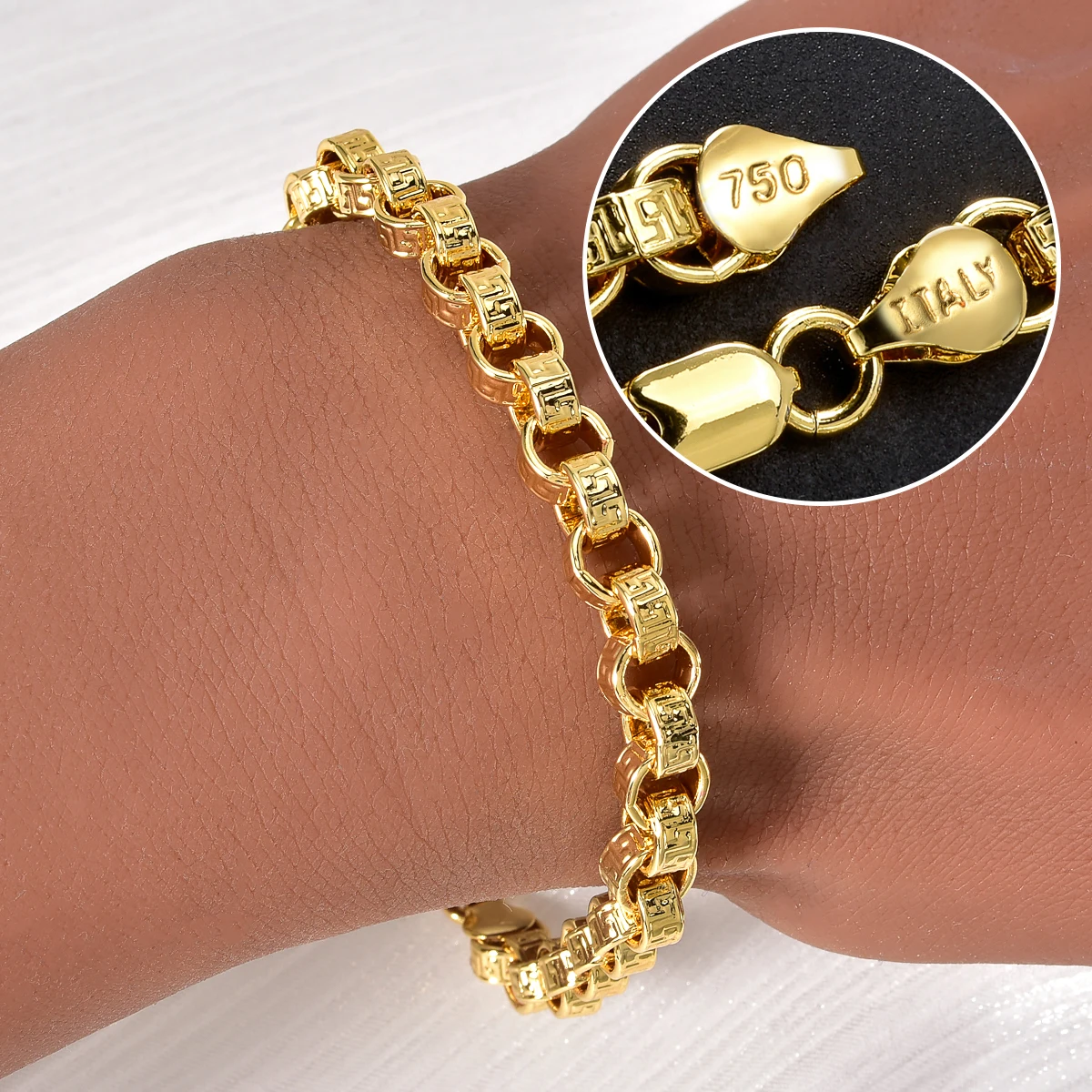 Men Vintage Byzantine Wrist Bracelet 750 Italy Mark Bangle Hip Hop Metal Chain Jewelry For Party Daily Wear Male Unisex Gift