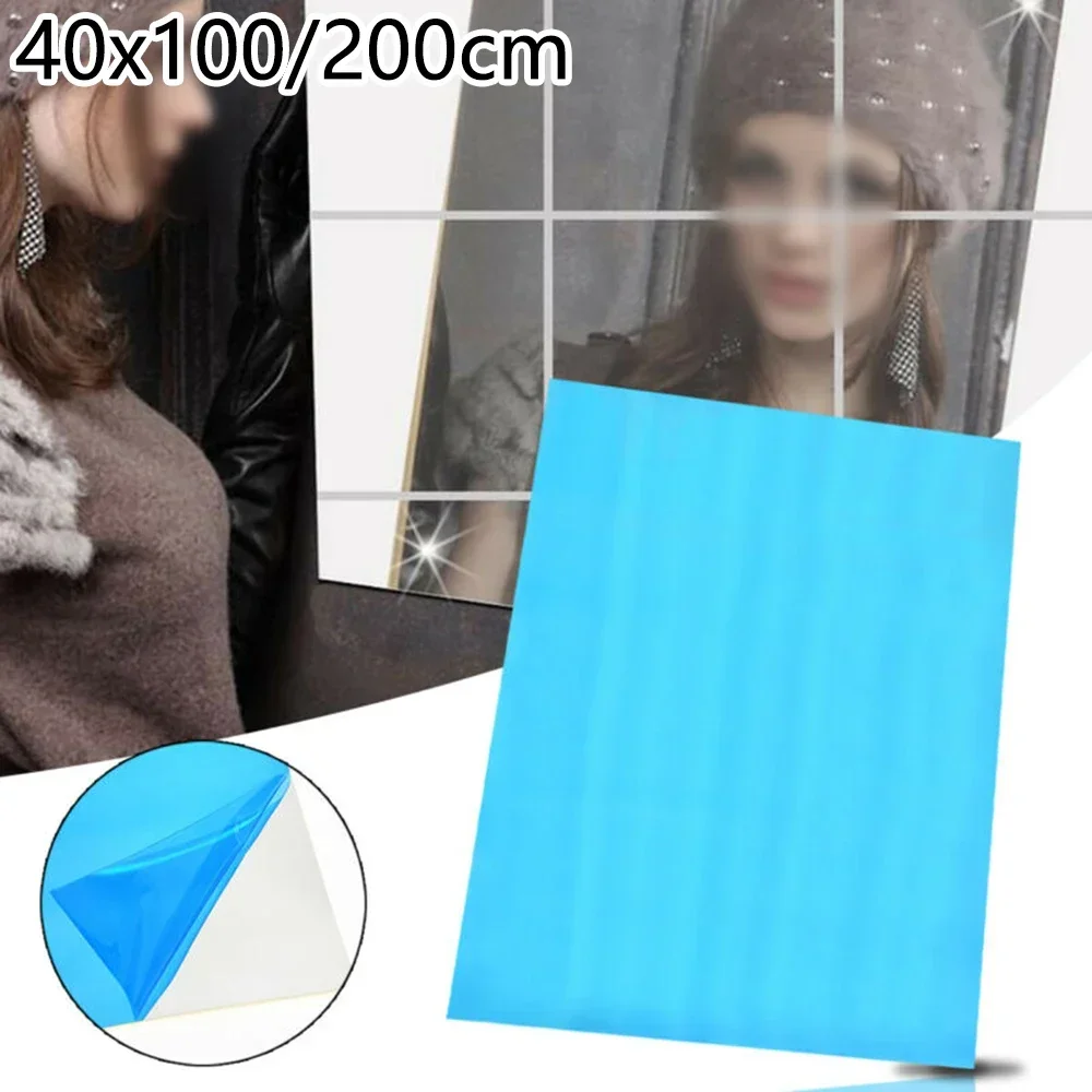 100/200cm Mirror Tile Wall Sticker Rectangle Self-adhesive Bathroom Living Room DIY Decor Waterproof Stickers Home-Decoration