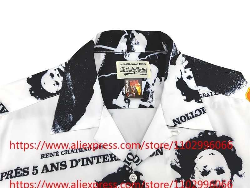 Fashion New WACKO MARIA White Graffiti Art Print Short Sleeve Hawaiian Shirt High Quality Button Men's Up Top