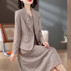 2024 Summer New Solid Color Cotton and Hemp Retro Fashion Set Women's Long Sleeve Suit Coat Long Skirt Two Piece Set