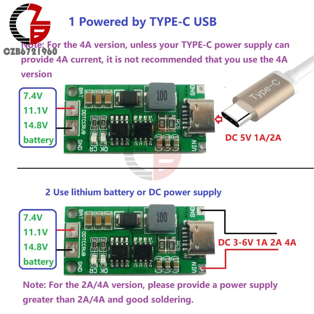 Multi-Cell 2S 3S 4S Type-C To 8.4V 12.6V 16.8V Step-Up Boost LiPo Polymer Li-Ion Charger 18650 Lithium Battery 7.4V 11.1V 14.8V