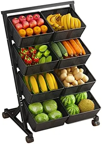 

4 Tier Metal Fruit and Vegetable Rack with 8 Detachable Basket, Fruit Basket for Kitchen, Living Room, Bedroom, Bathroom Safe