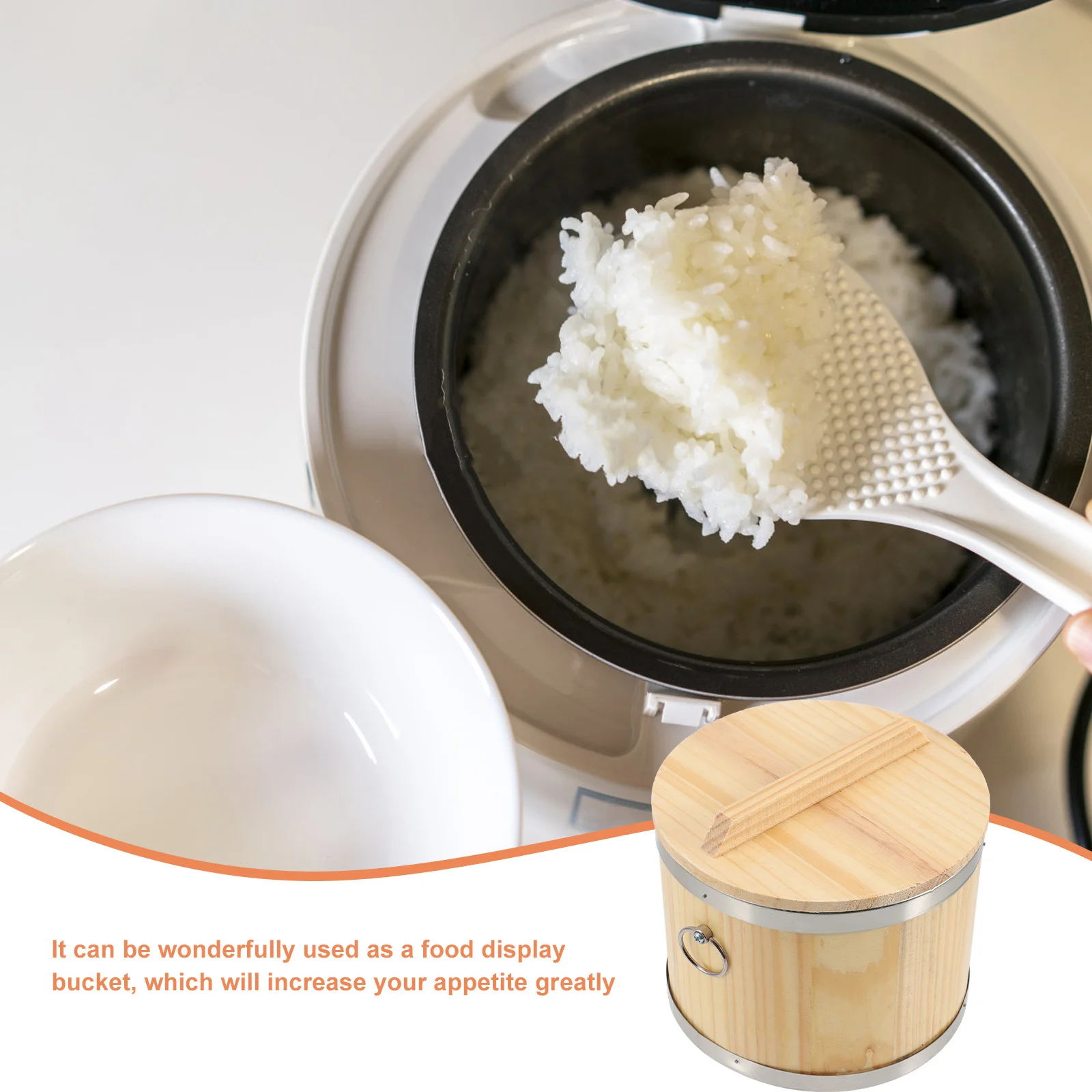 

Wooden Rice Bucket Sushi Container Cooked Rice Barrel Multi-Function Kitchen Storage Steaming Bucket Household