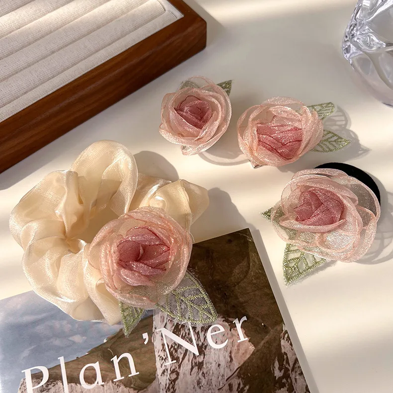 Hair Clip Pink Camellia Blossom Resin Elegant Lightweight Summer Woodland Style Charming Brooch Tie Premium Durable for Women