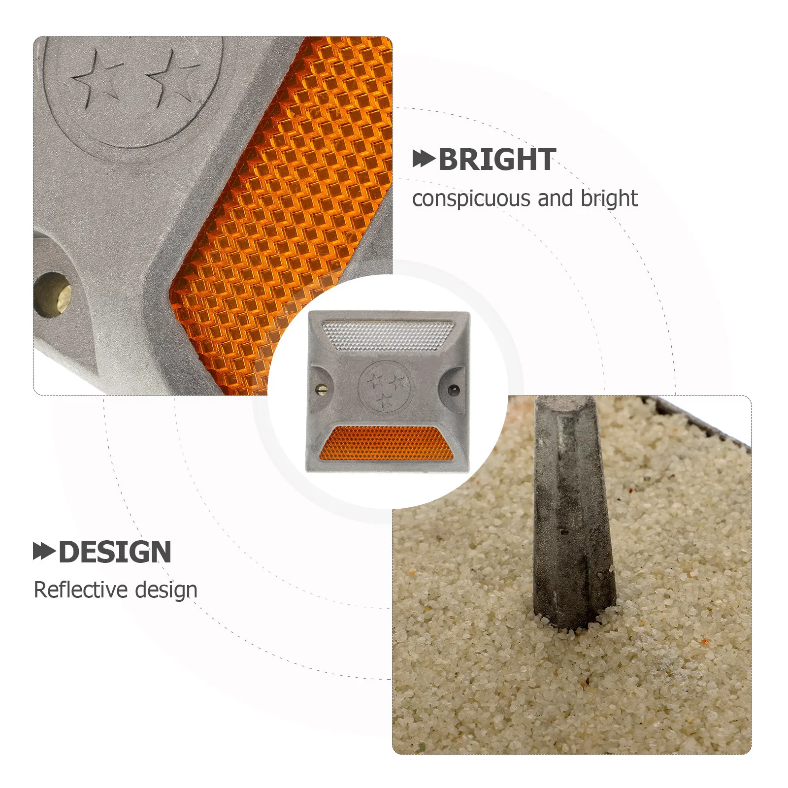 2Pcs Road Studs Aluminum Reflective Driveway Markers for Night Rainy Weather Visibility Roadside Safety Quick Installation No