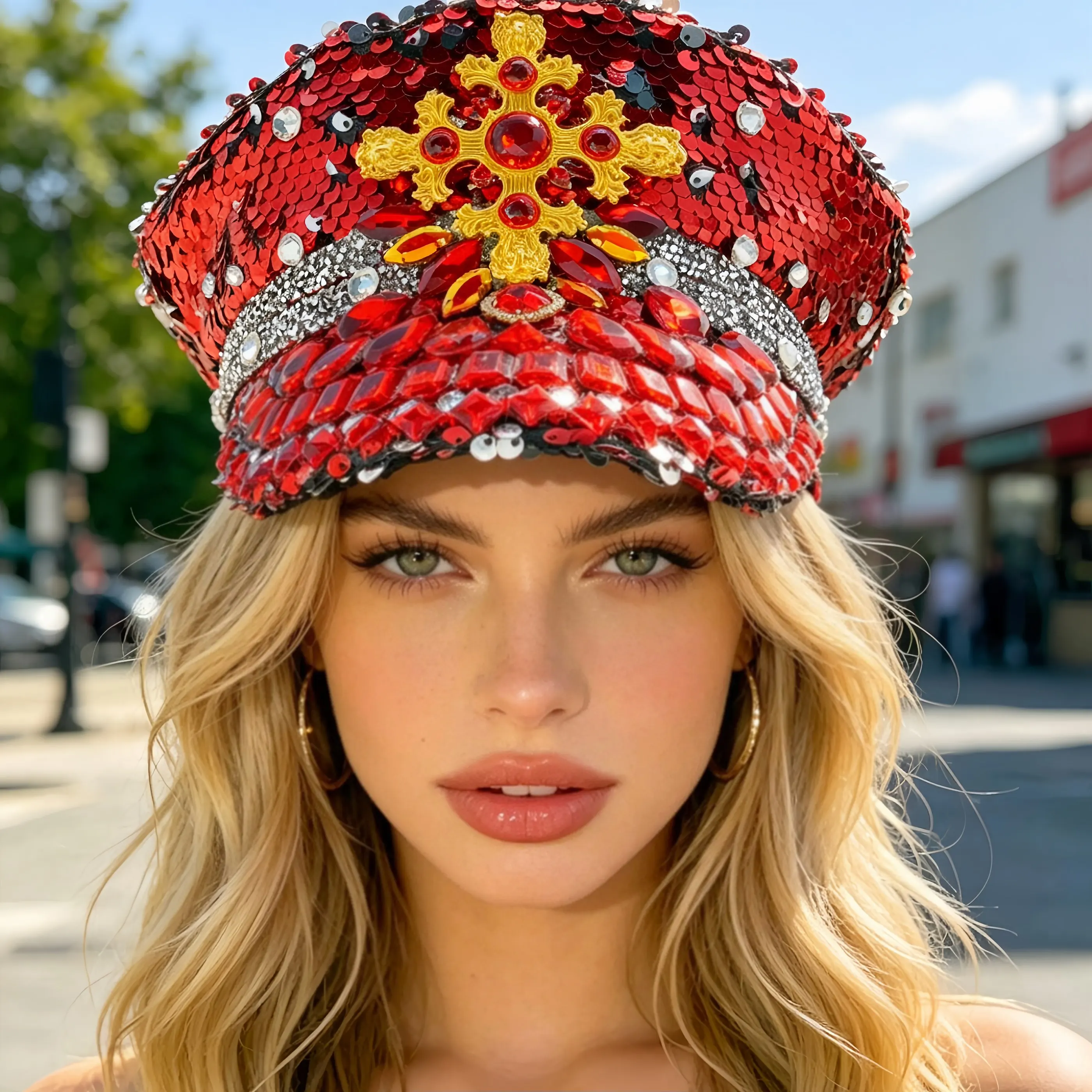 HongLuan Steampunk Captain Hat Rhinestone for Burning Man Festival Woman, Vintage Military Accessories & Military Cap Man