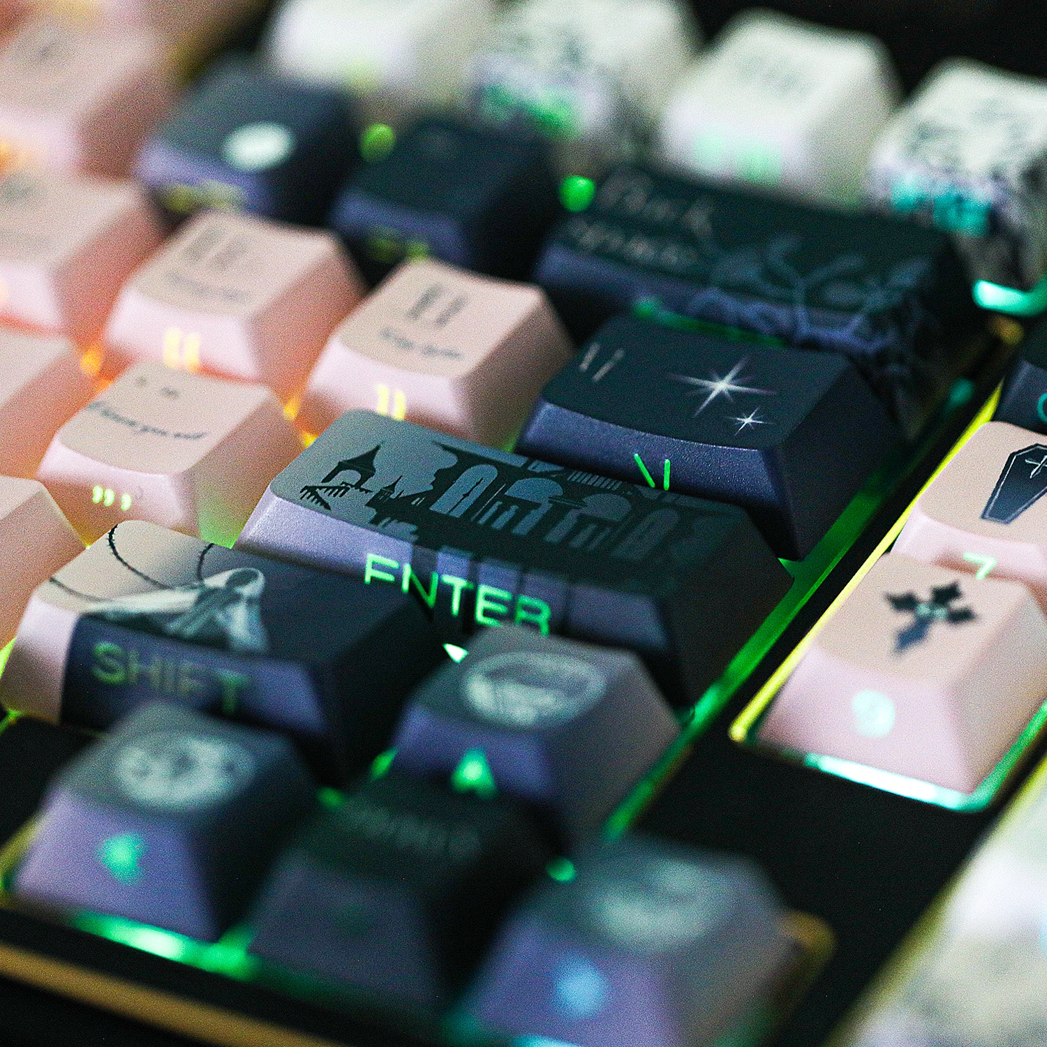 128 Keys Death Hymn Keycap Set Cherry Profile PBT Double-Shot Side-Legend Shine-Through Keycaps For Mechanical Keyboards