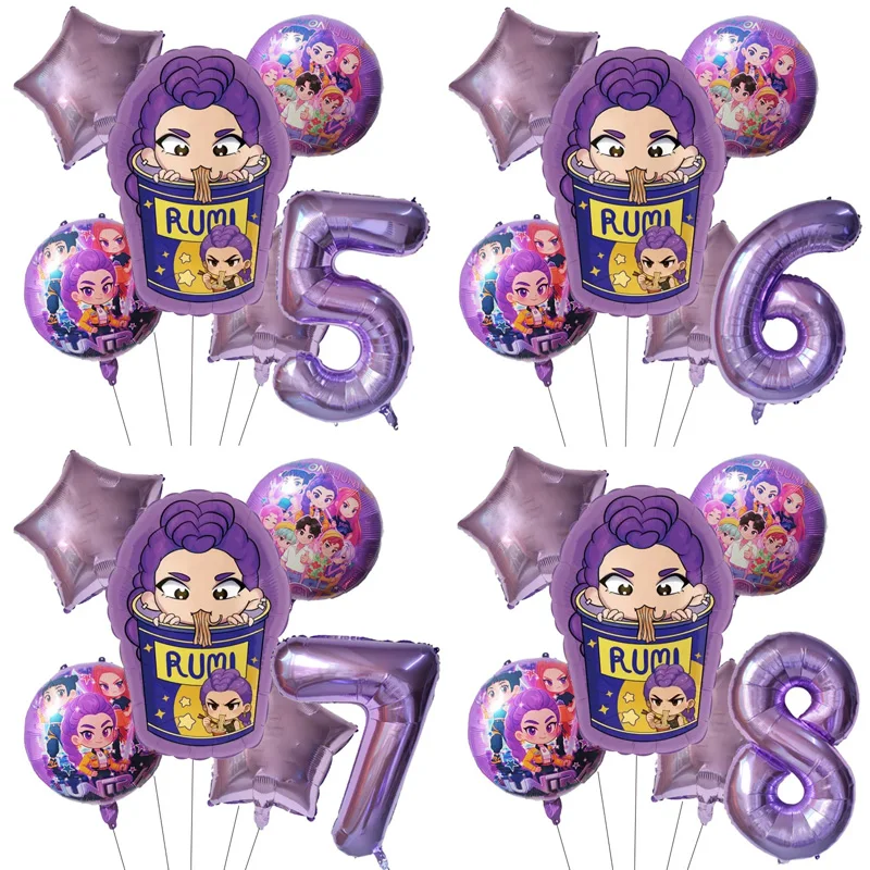 Set de 6 Globos de Número del 1 al 9 con Diseño de Demonio Kpop para Decoración de Fiestas de Cumpleaños Infantiles, Baby Shower y Regalos