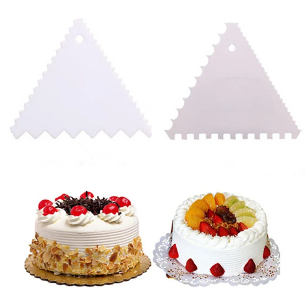 4pcs Set White Plastic Baking Tool For Fondant Icing Smoother Decorating Comb Smooth Triangular Round Edge Scraper Set