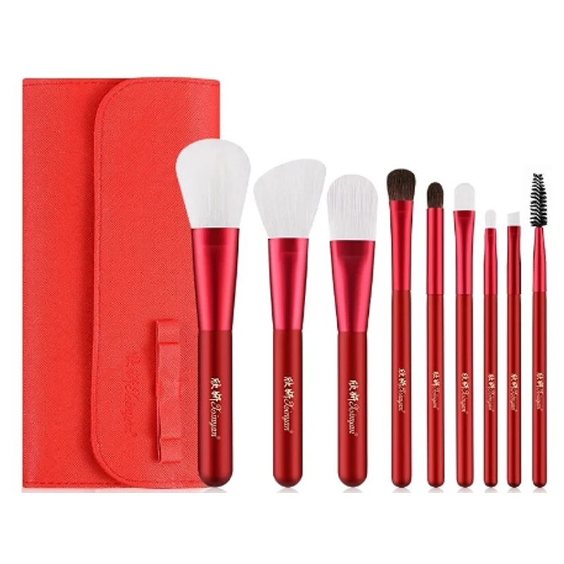 

XINYAN Red Makeup Brushes Set with Bag Foundation Blending Eyeliner Eyelash Wooden Handle Eyeshadow Cosmetics Soft Beauty Tools