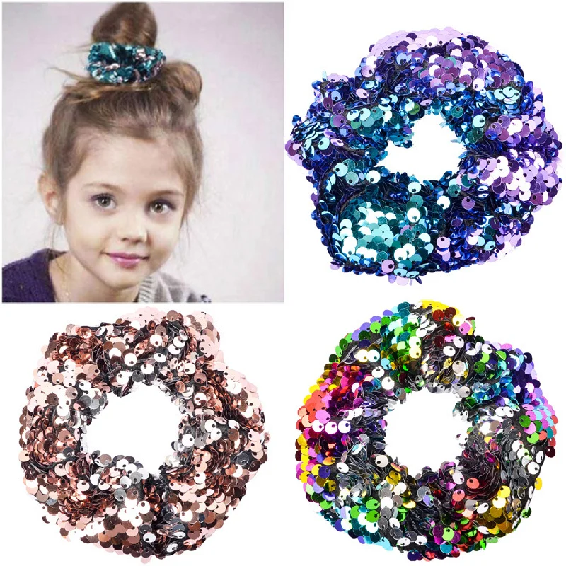 Mermaid Scrunchies AB Sides Sequin Hair Rope for Women Elastic Bands Girls Party Fashion Headwear Accessories Wholesale