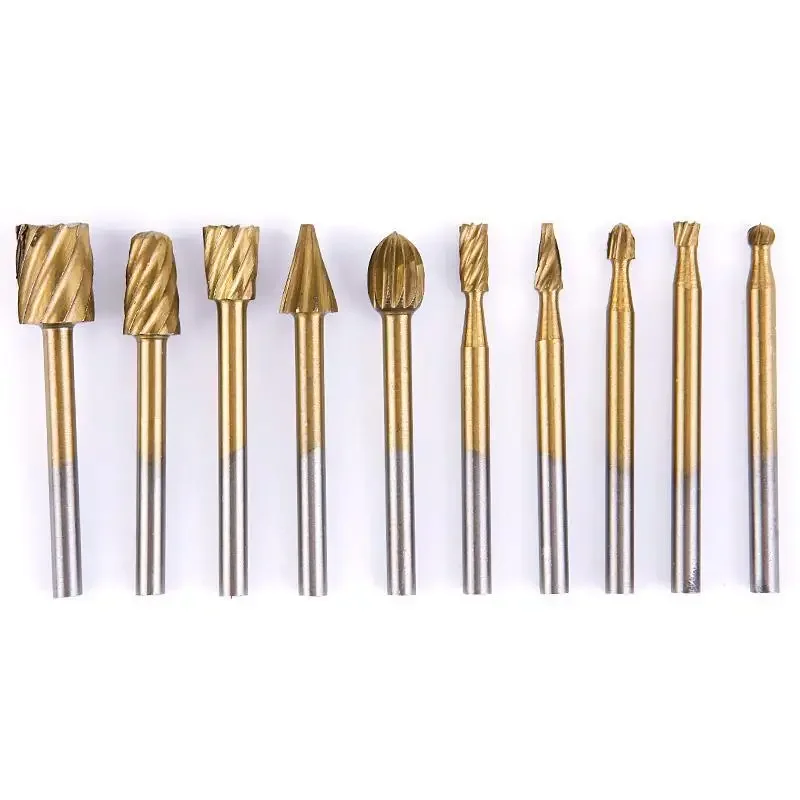 10pcs HSS Routing Router Drill Bits Rotary File Coated Fine Needle Carving Tool 3mm Shank For Engraving Wood Aluminum