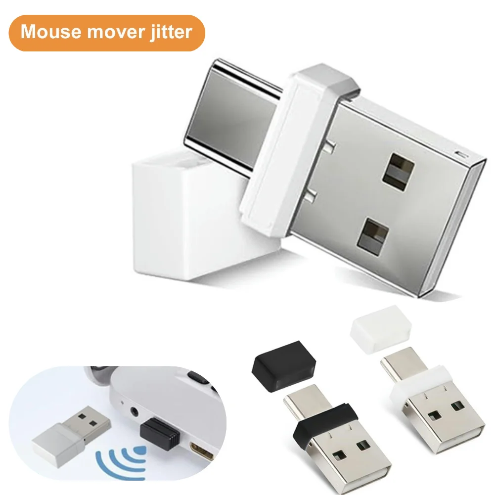 USB Type C 2 In 1 Mouse Mover Driver-Free Automatic Mouse Wiggler Prevent Laptop Entering Sleep Mini Mouse Shaker for Tablet PC