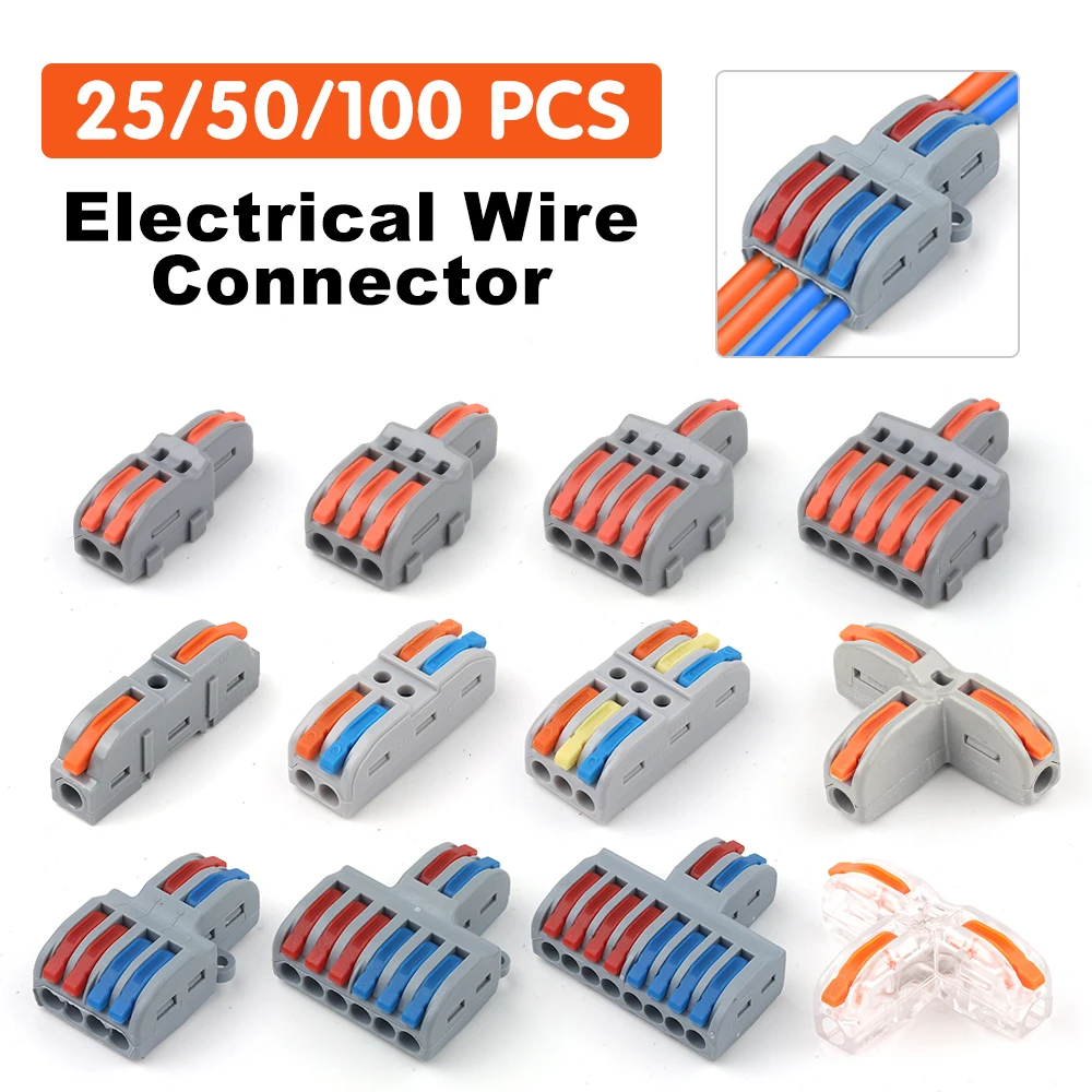 

25/50/100 PCS Electrical Wire Cable Connector Spliceable Terminals Block SPL42/62/82 212 222 Push-in Universal Wiring Connectors