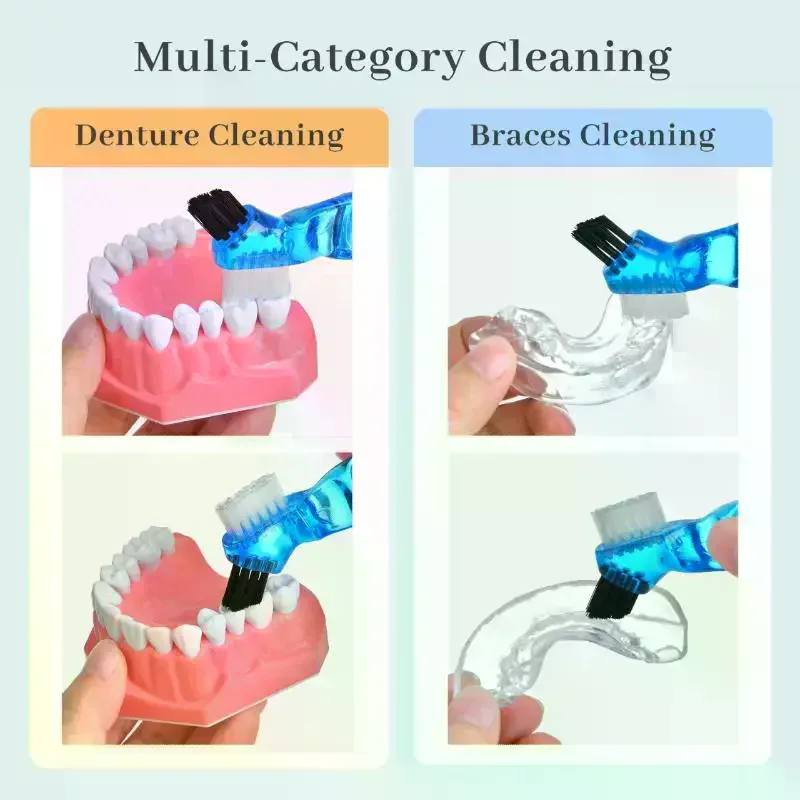 Mini Denture Cleaning Brush Toothbrushes Invisible Braces Brushes Dual Heads False Teeth Brushes Descaling Brush Oral Care 1Pcs