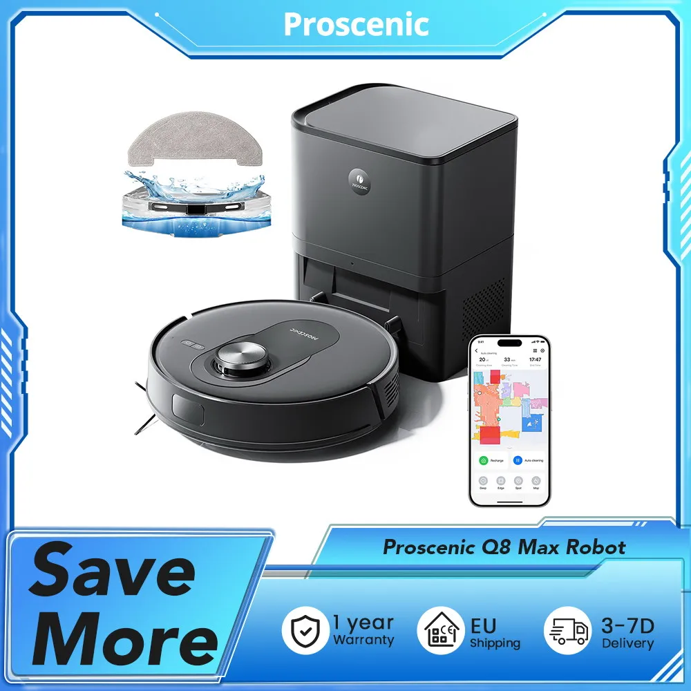 Proscenic Q8 Max Roboter-Staubsauger- und Wisch-Kombination mit Selbstentleerungsstation, 4200 Pa
